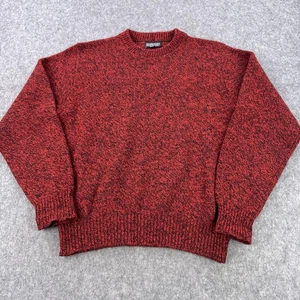 Vintage Lands End Sweater Mens Large Red Black Speckled Wool Knit Crewneck 90s - Picture 1 of 10
