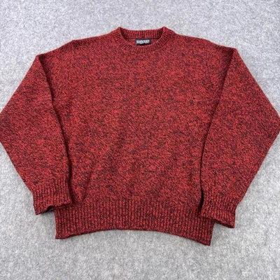 Vintage Lands End Sweater Mens Large Red Black Speckled Wool Knit Crewneck 90s - Image 1 of 4