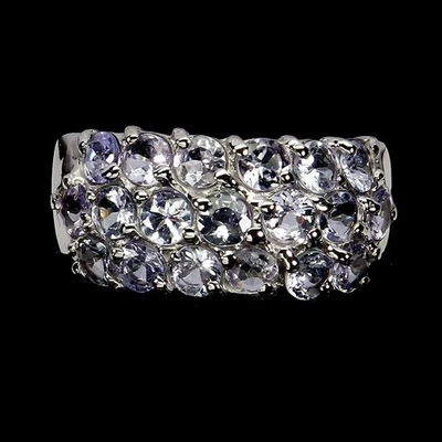 Anillo de plata de ley 925 redondo tanzanita 3 mm piedras preciosas naturales joyería tamaño 7,5 Foto 1 de 4