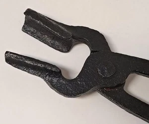 Antique Blacksmith Tongs Hand Forged Wrought Iron 17" Half Hollow Bit - Picture 1 of 11