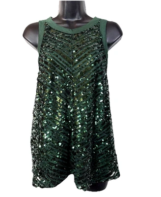 Sequin Tank Top Emerald Green XXXL Holiday Party Day Wear No Boundaries Retro - Image 1 of 4