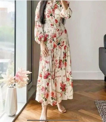 VESTIDO LARGO VERANO ZARA OF BLANCO ROJO ESTAMPADO FLORAL MIDI MAXI TALLA L 10 38 0034/041 Foto 1 de 4