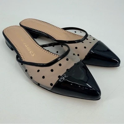 Allegra James Maxine Black Polka Dot Leather Pointed Toe Flats Slides 8 - Image 1 of 4