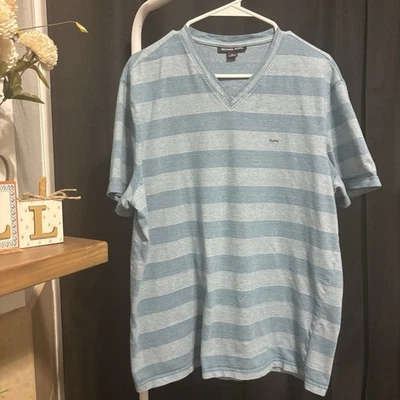 Camisa pulóver azul manga corta 100 % algodón Michael Kors XL cuello en V para hombre Foto 1 de 4