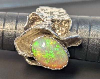 Großer Opal Ring 925 Silber Handarbeit intensive Farben viel grünes Feuer - Bild 1 von 4