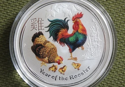 Australien Lunar II 2017 Hahn 1 Oz farbig coloriert 0.999 Silbermünze aus Rolle - Bild 1 von 3