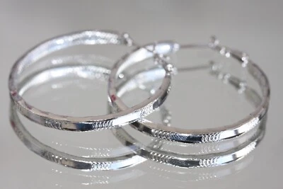 Шикарный тонкий круглой формы серебряные обручи / серьги - Изображение 1 из 3