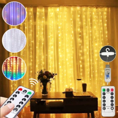 300LED Curtain Fairy Lights USB String Light w/ Remote Xmas Party Wedding Decor - Image 1 of 4