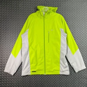 Vintage Nike Running Windbreaker Clima Fit Lime Green Full Zip Jacket Hooded L - Picture 1 of 8