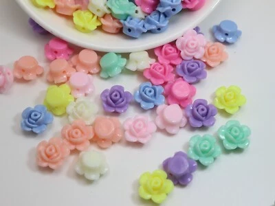 100Pcs Mixed Pastel Color Acrylic FlatBack Rose Flower Beads 13mm Jewelry Making - Image 1 of 4