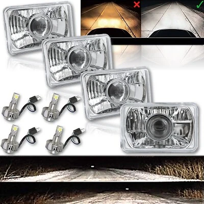 4X6" Crystal Clear Glass Projector Headlight 6k LED HID Light Bulb Headlamp Set - Image 1 of 4
