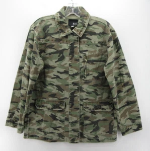 Kut From The Kloth Jacket Women Small Green Military Coat Beaded Camo Snap Up - Picture 1 of 11