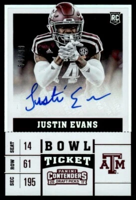 2017 Panini Contenders Draft Picks Bowl Ticket Justin Evans Rookie Auto 56/99 - Image 1 of 2