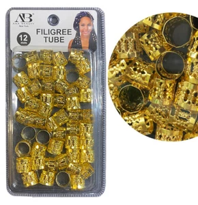 Color Dorado FILIGRANA rasta Cuentas miedo cabello trenza ajustable manguito tubo clip - Imagen 1 de 1