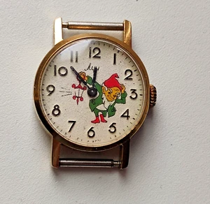 1980s Vintage gnome Kids watch with lantern, real gold plated, running gp492 - Picture 1 of 4