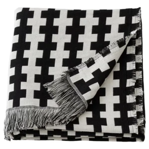 Ikea FLUGTRUMPET Throw w/Fringe, 100% Cotton Black Off-White/Geometric 51" x 67" - Picture 1 of 4
