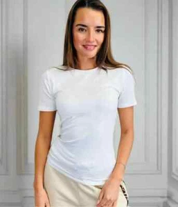 Ex M*S Womens T-Shirt White Slim Fit Cotton Rich Stretch Short Sleeve Crew Neck - Picture 1 of 5
