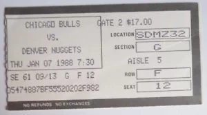 Chicago Bulls January 7, 1988 Ticket Stub Michael Jordan 28 Points - Picture 1 of 2