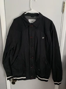 Orisue Men Classic Chore Coat Jacket XL Black Red White Full Zip Button Two Tone - Picture 1 of 9