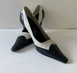 Escada Italy Contemporary Black White Spectator Pumps All Leather Size 38 Unworn - Picture 1 of 10