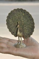 Old Brass Handcrafted Lacquer Inlay Engraved Lacquer Peacock Figurine