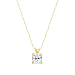 1/2 Ct Princess Lab Created Grown Diamond Pendant Necklace 14K Yellow Gold E/VVS - Picture 1 of 2