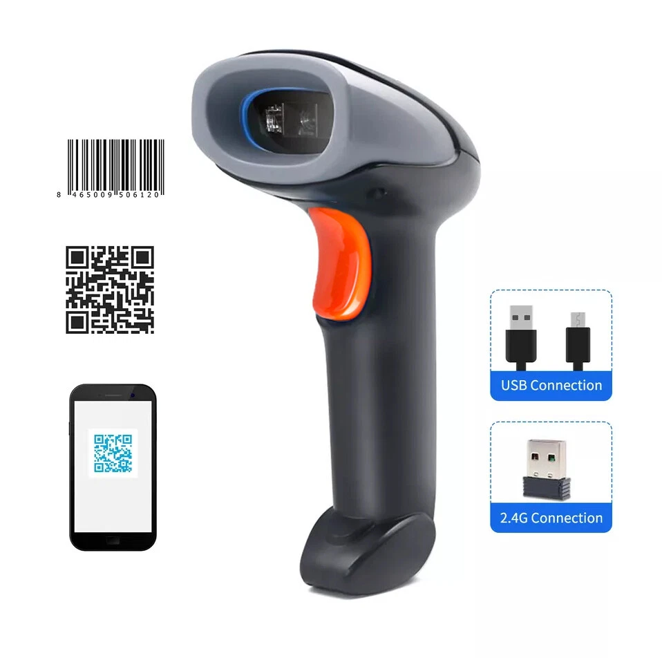 2.4G Wireless & USB Barcode Scanner 1D/2D/QR 3in1 Handheld Cordless Code Reader - Image 1 of 4