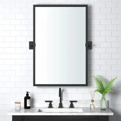 Espejo de baño pivotante negro mate 20 x 28 pulgadas biselado rectangular inclinable para granja Foto 1 de 4
