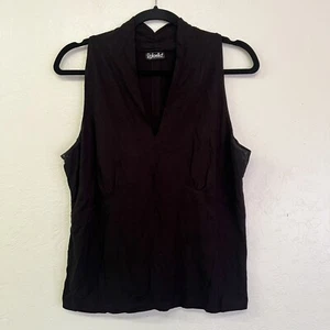 Vintage 90s Rafaella Black High Neck Deep Vneck Sleeveless Fitted Top Sz M? EVC - Picture 1 of 5