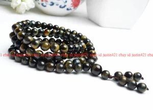 6/8/10mm Yellow Blue Tiger's Eye 108 Prayer Beads Tibet Buddhist Mala Necklace - Picture 1 of 12