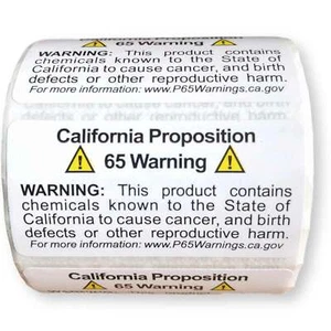 Rollo de 500 etiquetas de advertencia Prop 65 California | Tamaño de 1 por 2 pulgadas | - Imagen 1 de 5