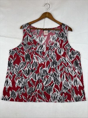 Blusa sin mangas Slinky Brand P1X roja con estampado floral blanco y negro Foto 1 de 4