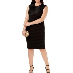 BETSY & ADAM Women's Black Plus Size Mesh Contrast Banded Sheath Dress 22W TEDO - Picture 1 of 2