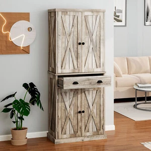 72" Tall Kitchen Pantry Cabinet w/ Large Drawer & Adjustable Shelves Cupboard - Picture 1 of 14