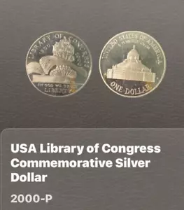 2000-P Library of Congress Commemorative US Mint PROOF Silver Dollar Coin ONLY - Picture 1 of 3