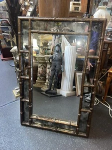 #136 Vintage 1970’s Ornate Faux Bamboo Framed Gold Mirror￼ 37“ X 25“￼ - Picture 1 of 6