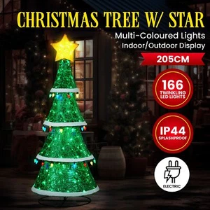 205cm Indoor/Outdoor Festive Tiered Light-Up Christmas Tree 66 Green LED Lights - Picture 1 of 7