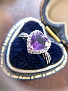 1ct Pink Heart Cut Amethyst & Diamond 14ct Solid White Gold Engagement Ring 585 - Picture 1 of 12