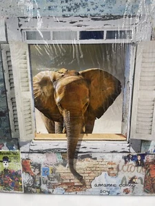 Colorful Happy Elephant Canvas Wall Art Painting Home Decor 20" X 20" - Picture 1 of 9