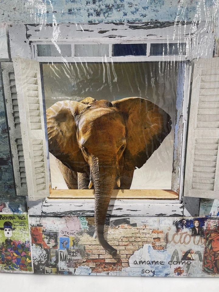 Colorful Happy Elephant Canvas Wall Art Painting Home Decor 20" X 20" - Image 1 of 4