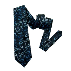 John Ashford Classic Mens Silk Neck Tie Black Blue Paisley Print Stain Resistant - Picture 1 of 3