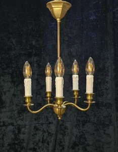 Elegant Petite Antique Brass 5 Arm Traditional French Chandelier Ceiling Light - Picture 1 of 10