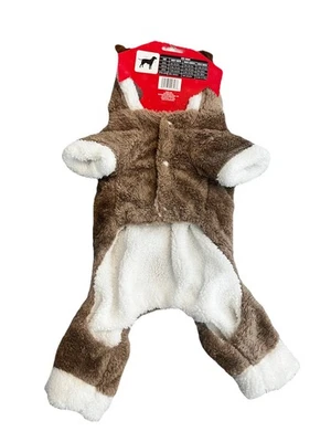 NUEVO CON ETIQUETAS PERRO MASCOTA MARRÓN Y BLANCO SUAVE Y DIFUSO DISFRAZ DE RENO CON ASTAS | TALLA MEDIANA Foto 1 de 4