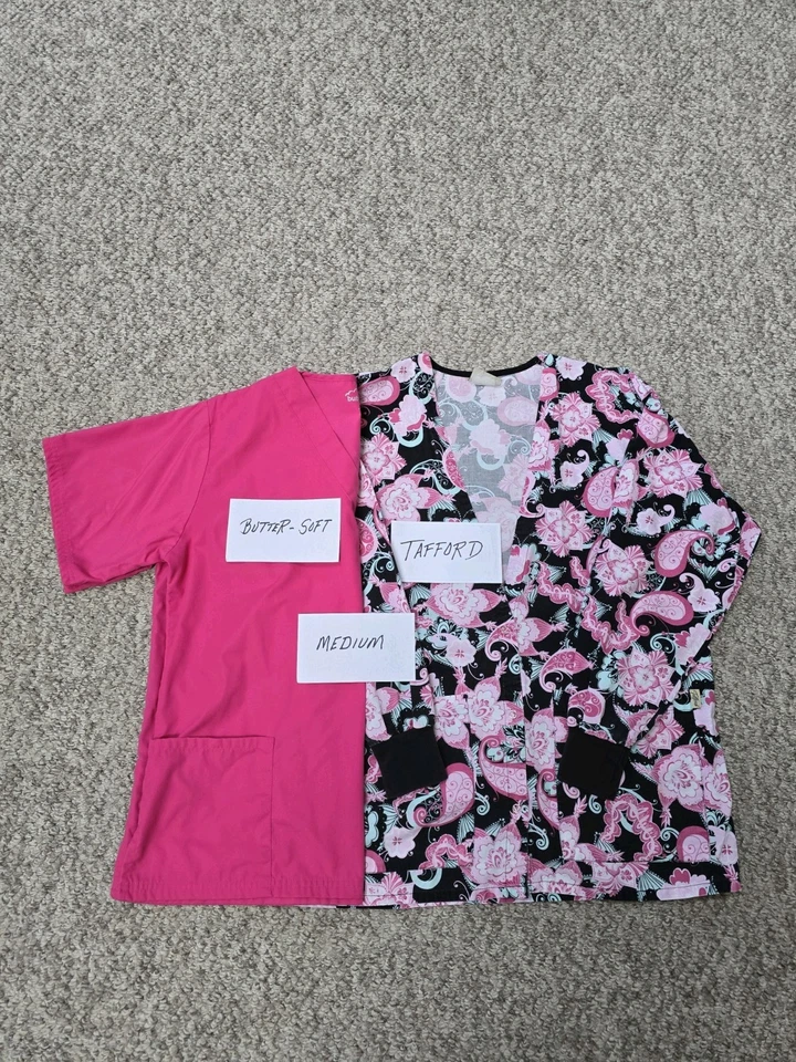 Tafford Scrub Jacket Pink Pattern & Butter-Soft Scrub Pink Top - Med - Pre-owned - Image 1 of 1