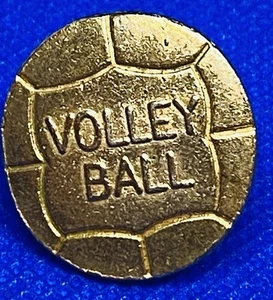Vintage Brass Volleyball Letterman Jacket Lapel Pin Smooth - Picture 1 of 2