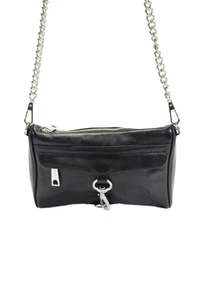 Rebecca Minkoff Womens Chain Strap Leather Crossbody Bag Black Size S - Picture 1 of 6