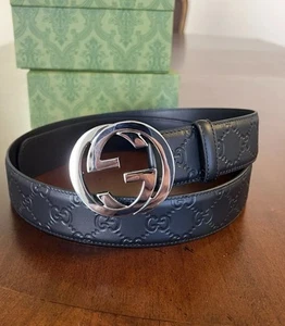 Gucci Belt Guccissima Signature Leather Black GG , Size 100cm - 36 Inch waist - Picture 1 of 5