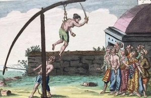 Antique Copper Engraving Print Acrobats  Book Plate Art India Hand Coloured - Picture 1 of 3