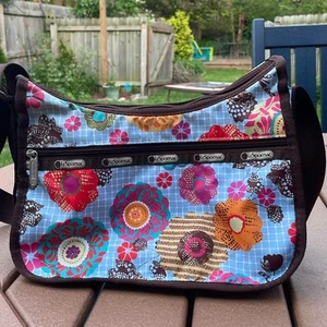 LeSportsac Classic Hobo Blau Braun Blumen Tasche Handtasche Umhängetasche - Bild 1 von 6