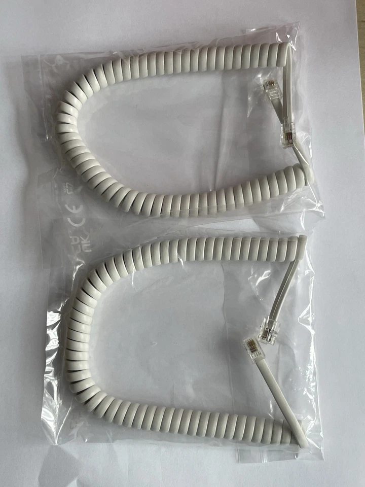 2 X Telephone Handset Curly Cord (30 cm of coiled cord) White - Brand New - Image 1 of 1